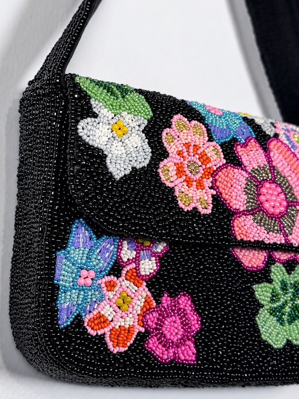 Colorful Floral Beaded Shoulder Bag Boho Statement Purse Y2K Cottagecore NWOT - Picture 6 of 16